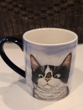Lang Hugo Hege Cat & Butterfly Ceramic Coffee Cup Mug Artwork By Lowell Herrero